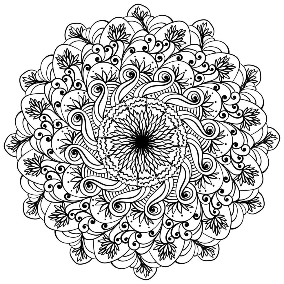 Mandala with lotus flowers, outline coloring page for creativity vector