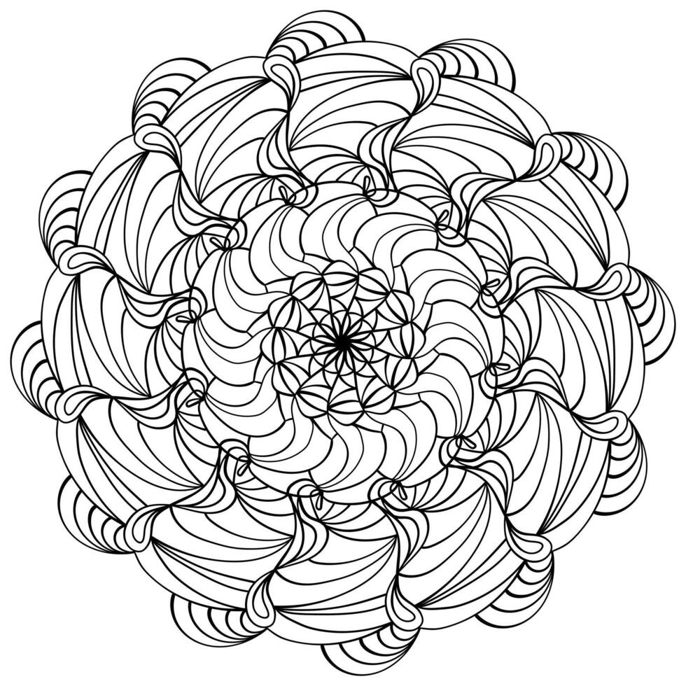 Mandala with intricate patterned motifs, zen coloring page for creativity vector