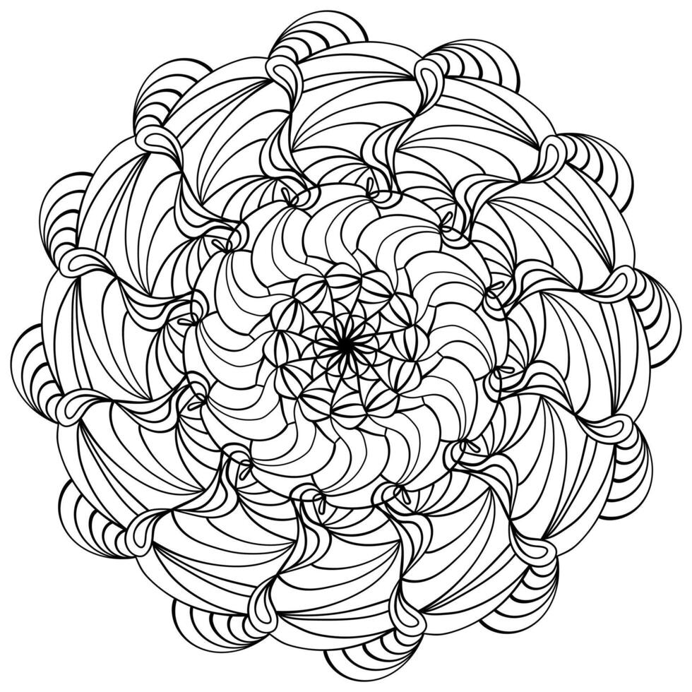 Mandala with intricate patterned motifs, zen coloring page for creativity vector