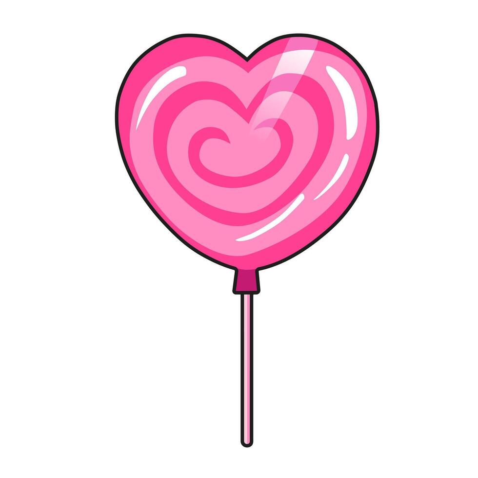 Cute vector icon pink icon heart lollipop for Valentine day. Flat design element collection. Minimal cartoon illustration for design web banner and greeting card