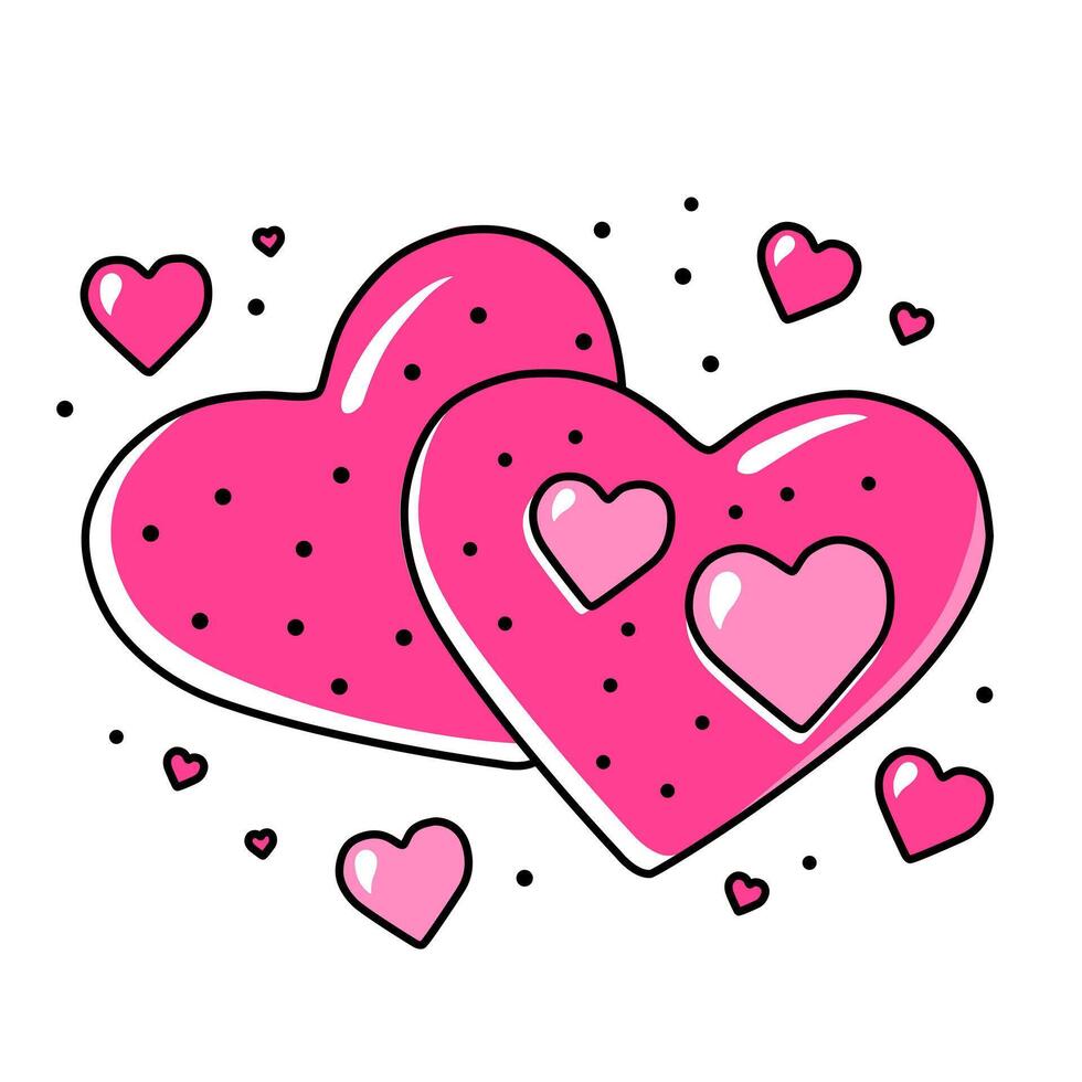 Cute vector icon pink hearts for Valentine day. Flat design element collection. Minimal cartoon illustration for design web banner and greeting card