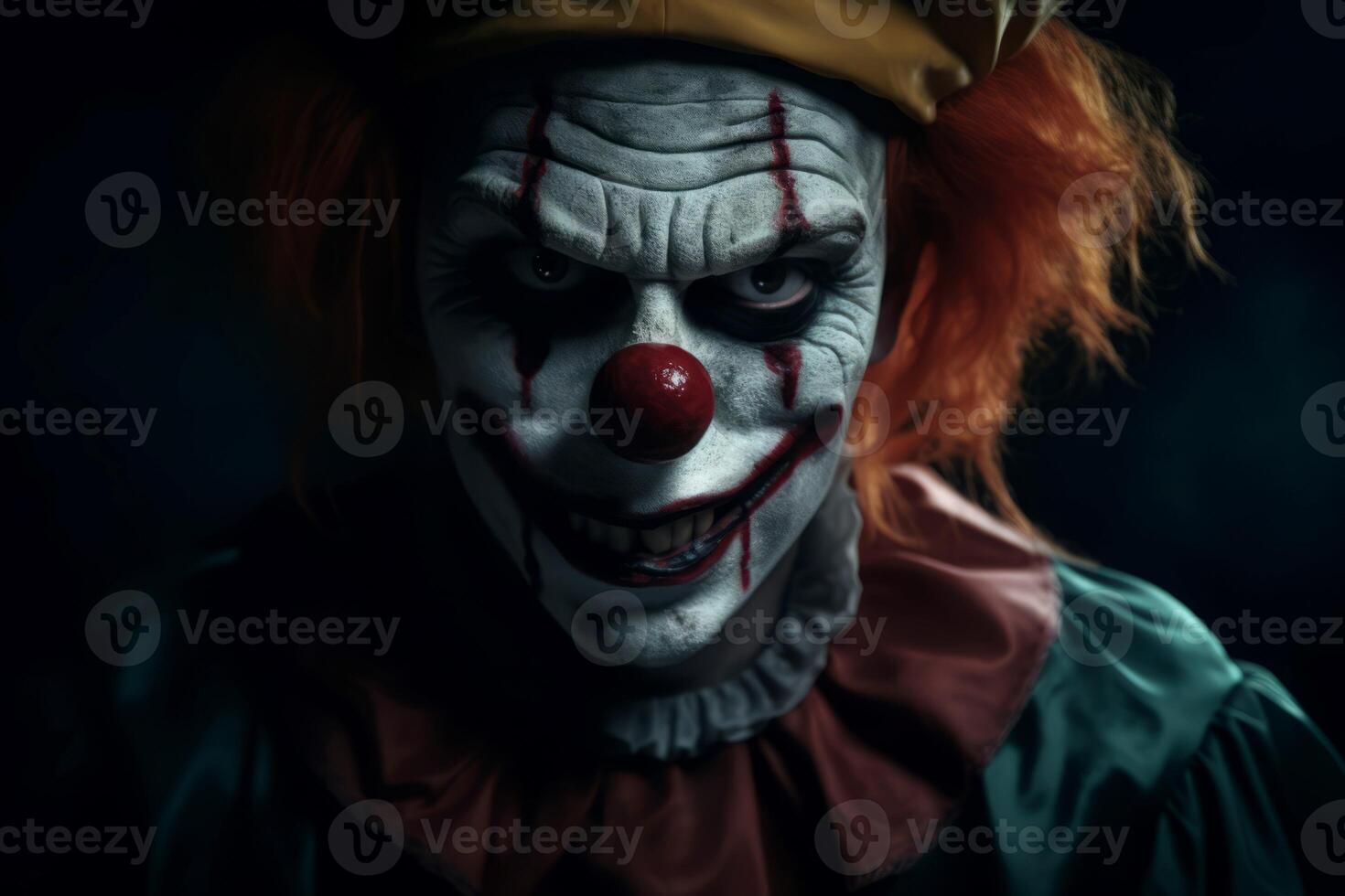 AI generated Sinister killer clown. Generate AI photo