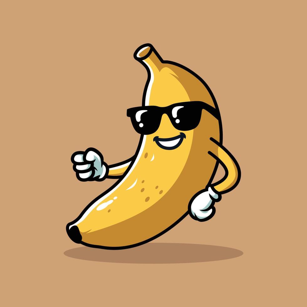 cute banana cartoon wearing sunglasses vector