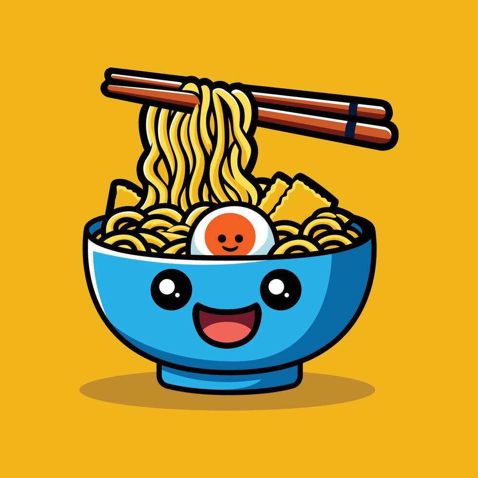 cute noodle cartoon with chopstick vector