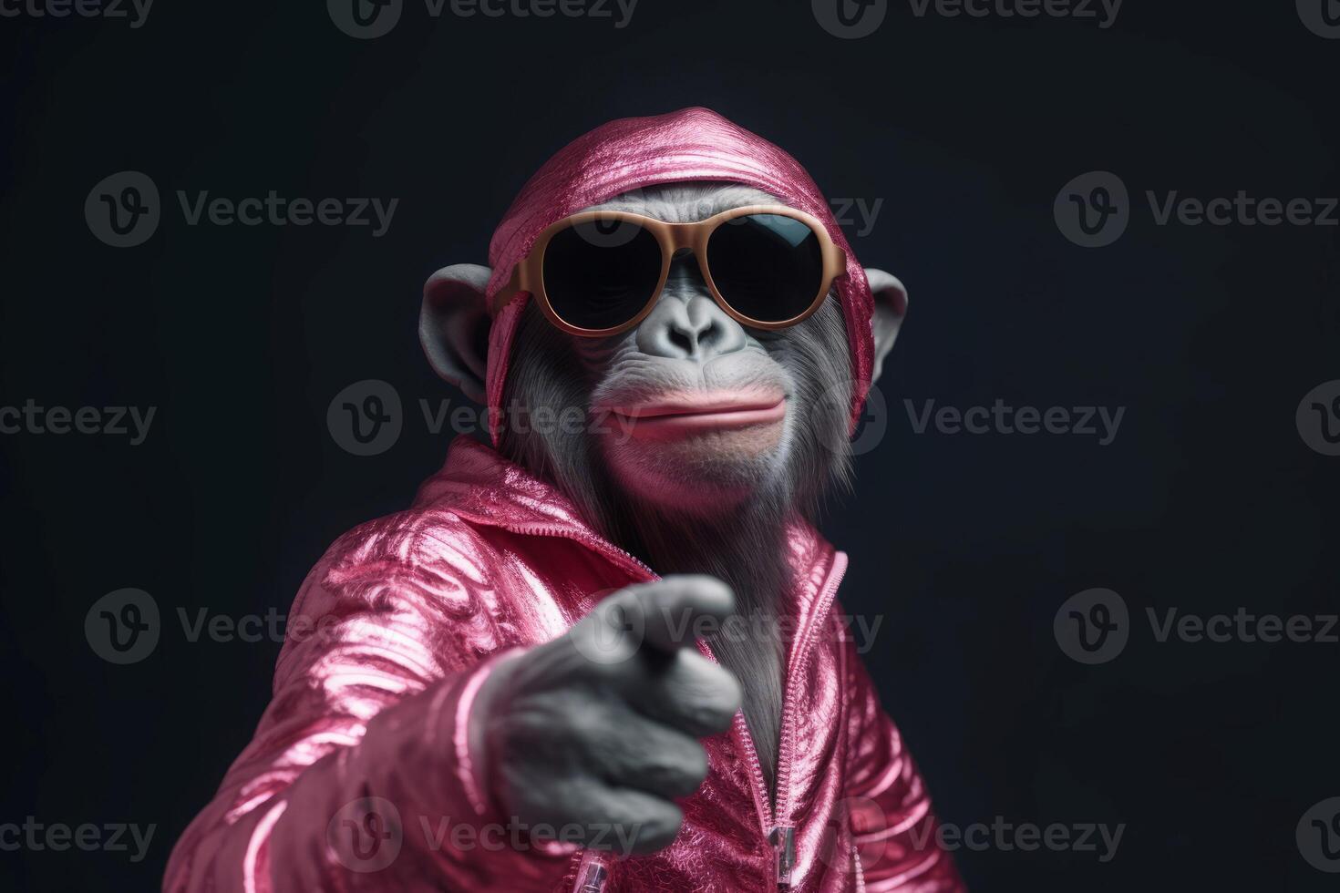 AI generated Monkey pink suit. Generate AI photo