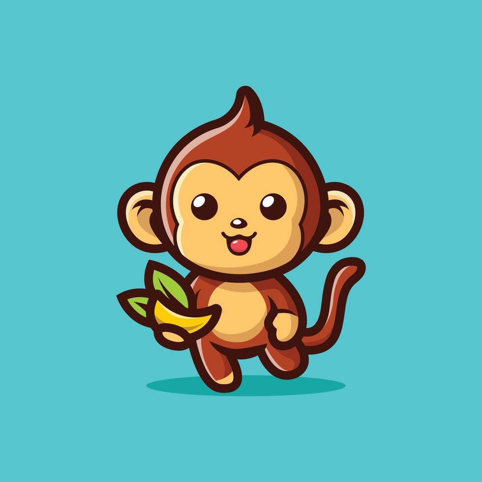 Cute Monkey Holding Banana Cartoon Vector Icon Illustration Animal Food Icon Concept Isolated