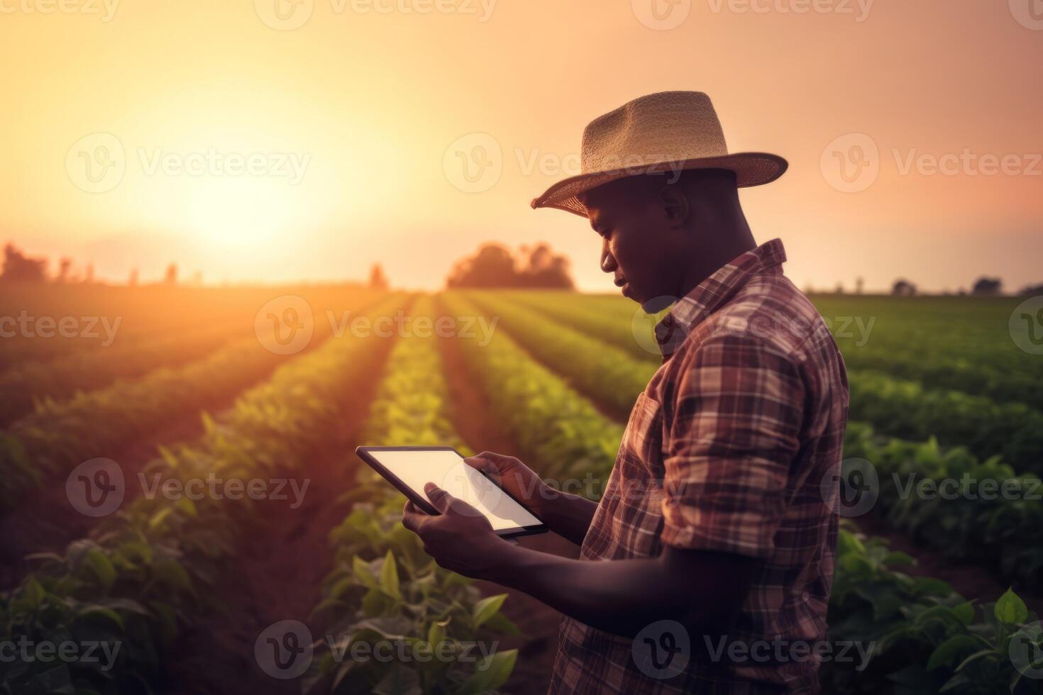 AI generated Black farmer modern technologies. Generate AI photo