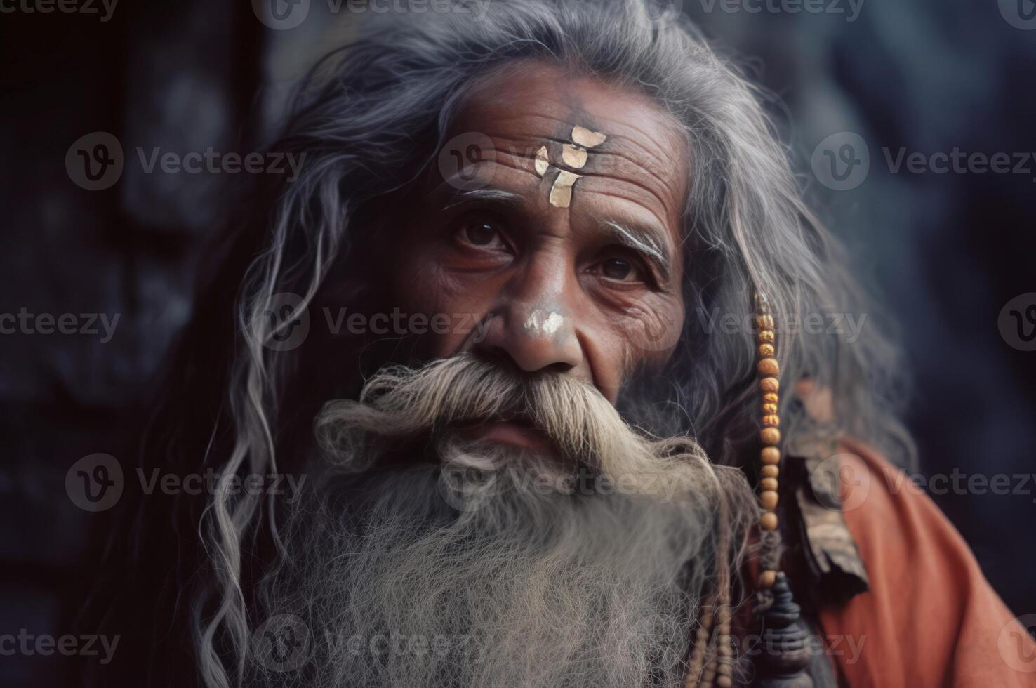 AI generated Elderly bearded Hinduism divine guru. Generate ai photo