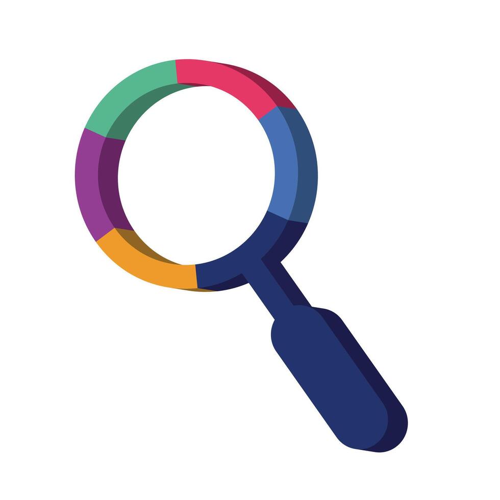 3D colorful magnifying glass or search icon isolated on a white background. vector