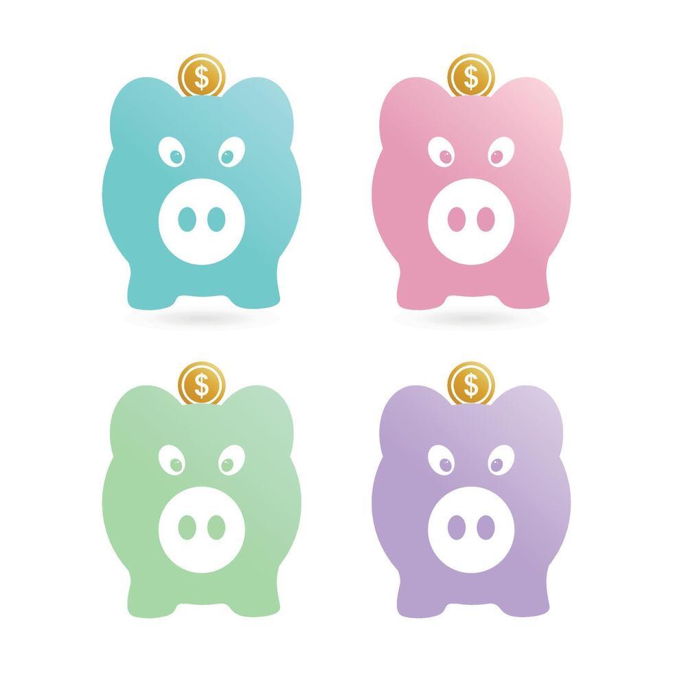 Pastel color piggy bank with a dollar coin set vector