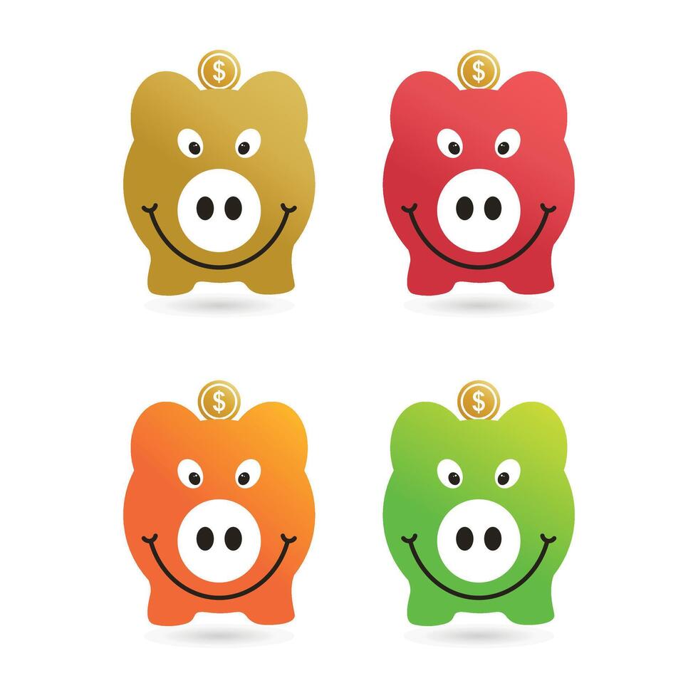 Trendy colors piggy bank with a dollar coin set vector