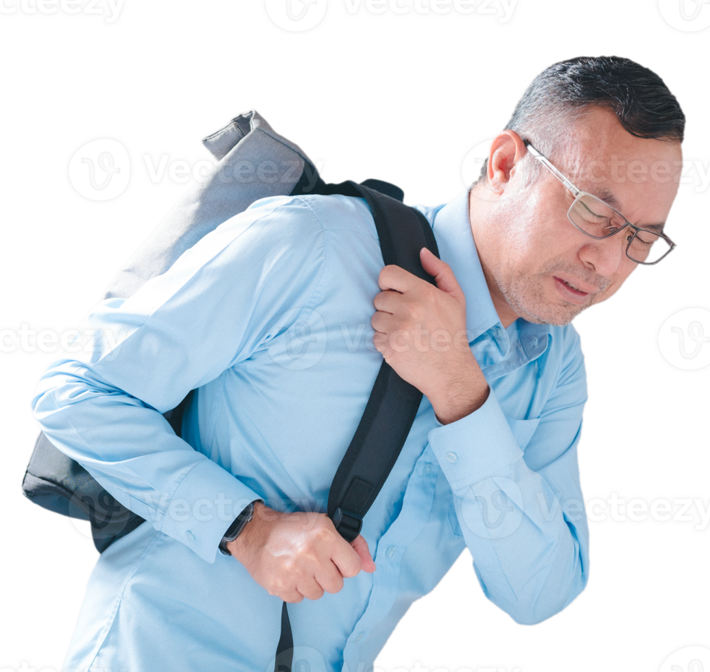 Businessperson Asians experience back pain, indicating a potential injury or muscle problem affecting spine or joints, necessitating attention to alleviate ache and restore optimal bodily function png