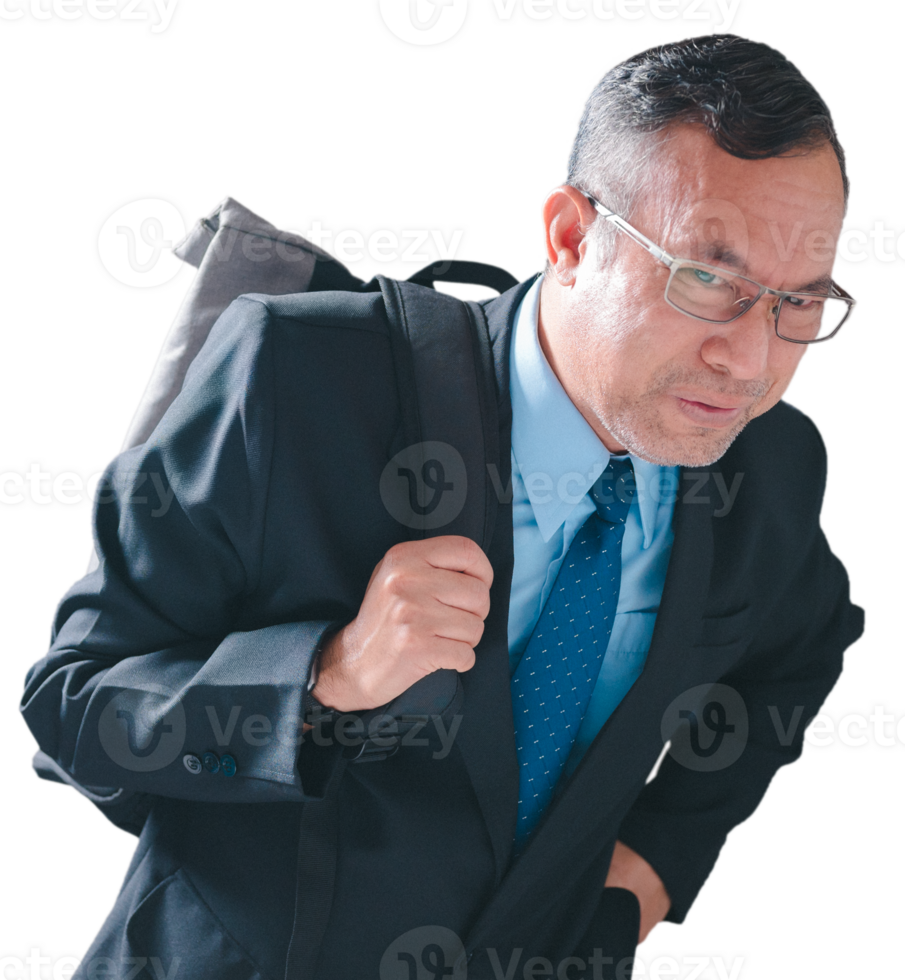 Businessman Asians experience back pain, indicating a potential injury or muscle problem affecting spine or joints, necessitating attention to alleviate ache and restore optimal bodily function png