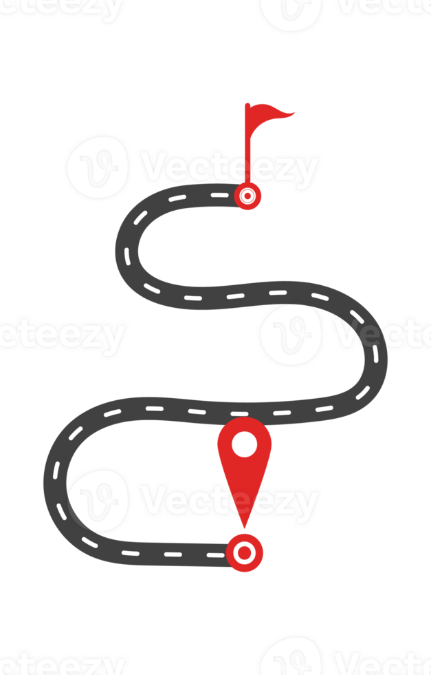 Travel route on the map starting point to goal setting life goals png