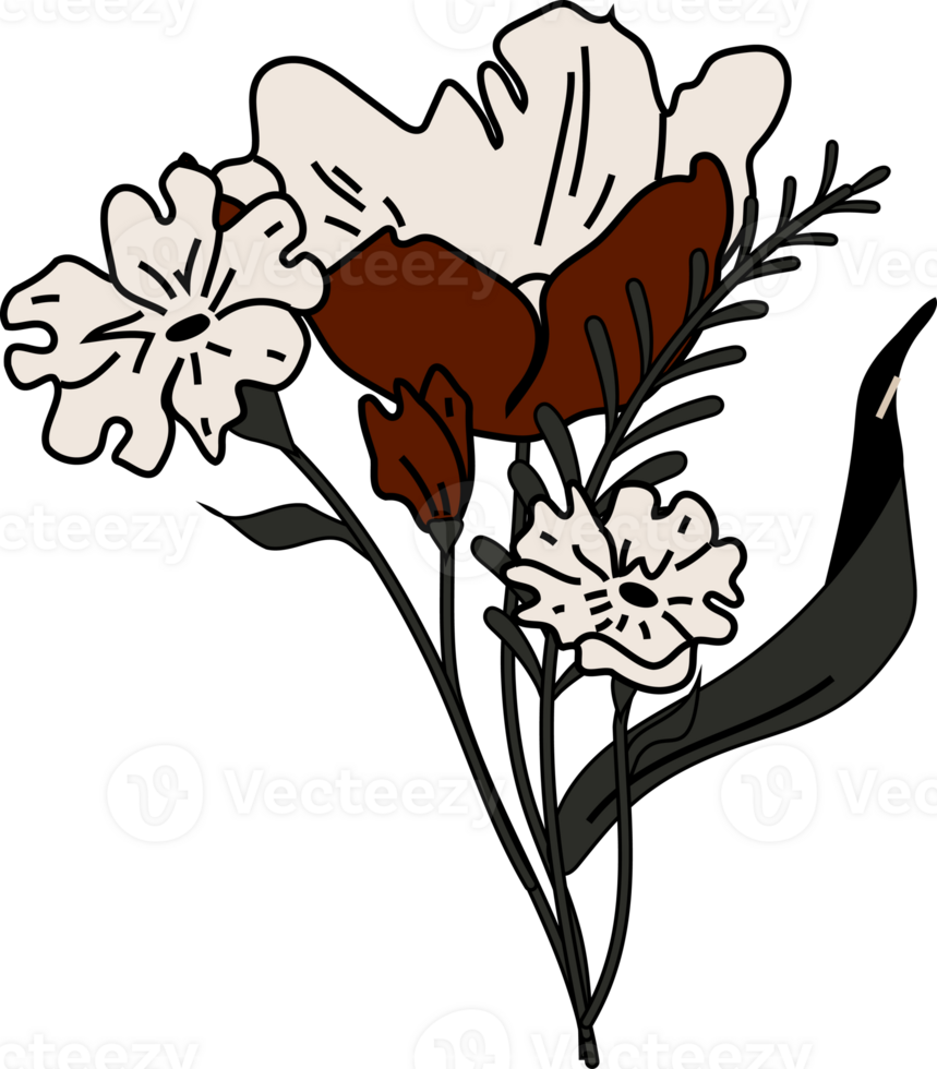 vistoso de ramos de flores de moda botánico elementos. salvaje flores y hojas png