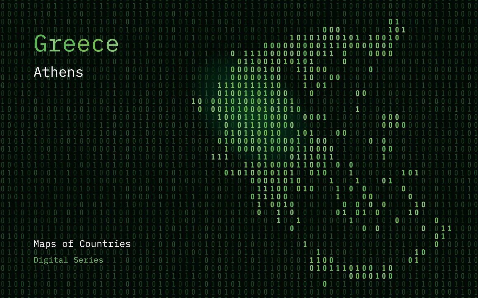 Greece Map Shown in Binary Code Pattern. TSMC. Blue Matrix numbers, zero, one. World Countries Vector Maps. Digital Series