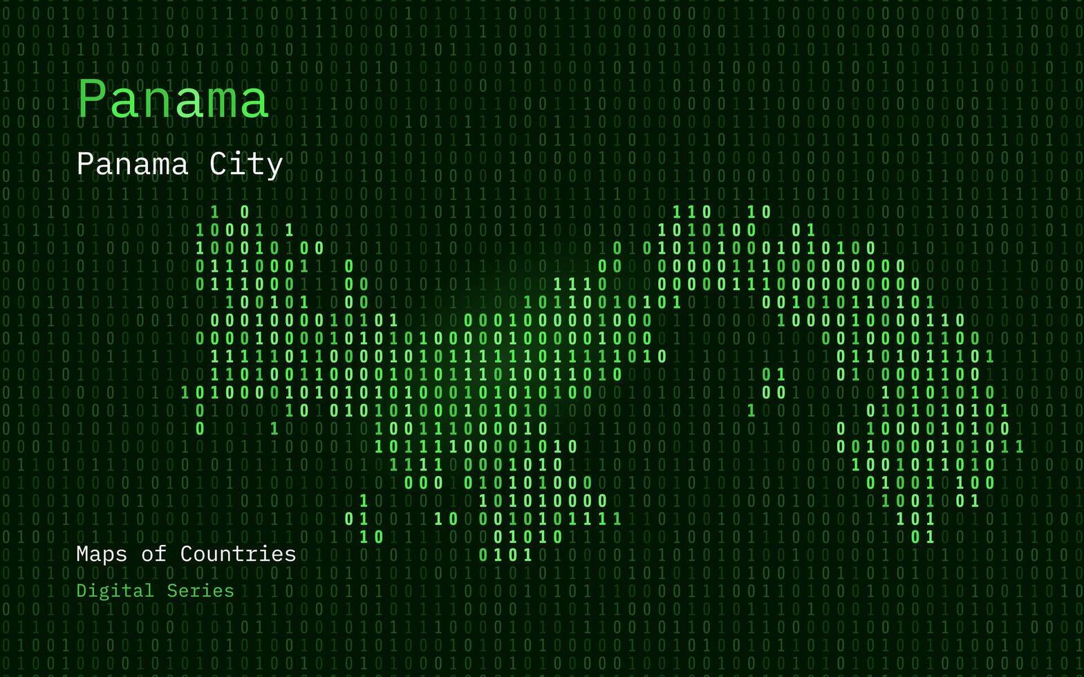 Panamá mapa mostrado en binario código modelo. tsmc. verde matriz números, cero, uno. mundo países vector mapas digital serie