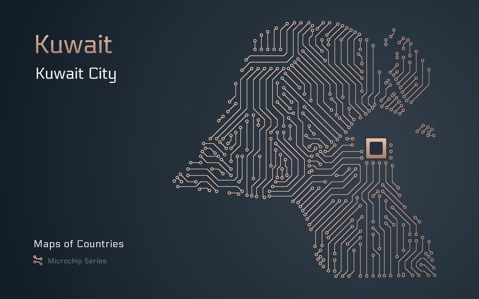 Kuwait mapa con un capital de Kuwait ciudad mostrado en un pastilla modelo con procesador. gobierno electrónico. mundo países vector mapas pastilla serie