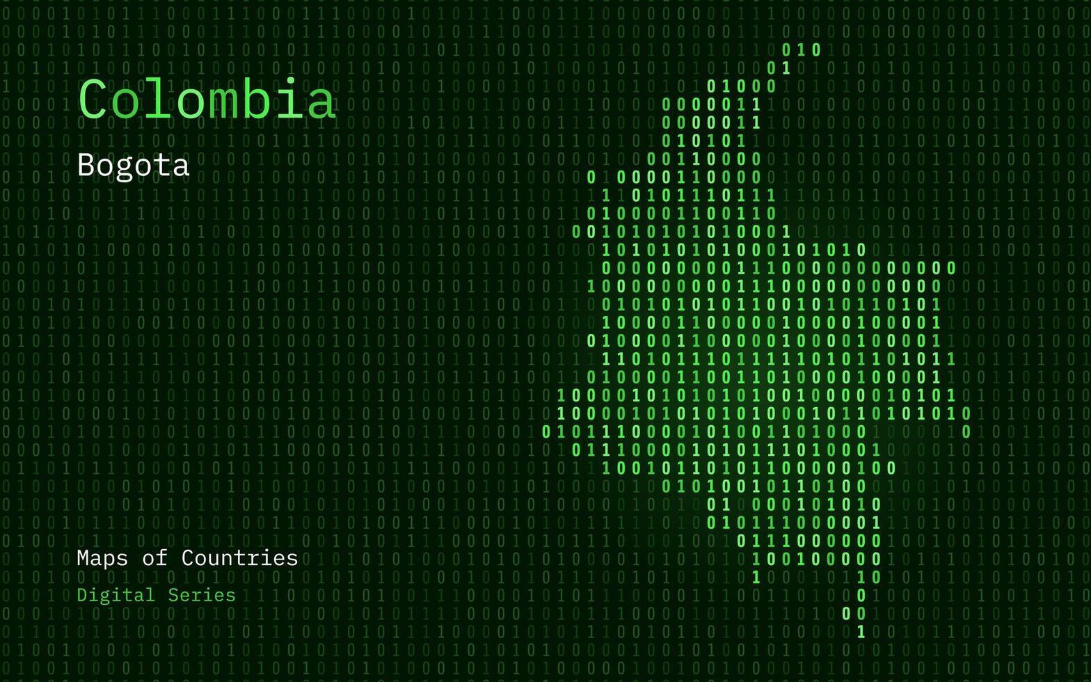 Colombia mapa mostrado en binario código modelo. tsmc. verde matriz números, cero, uno. mundo países vector mapas digital serie