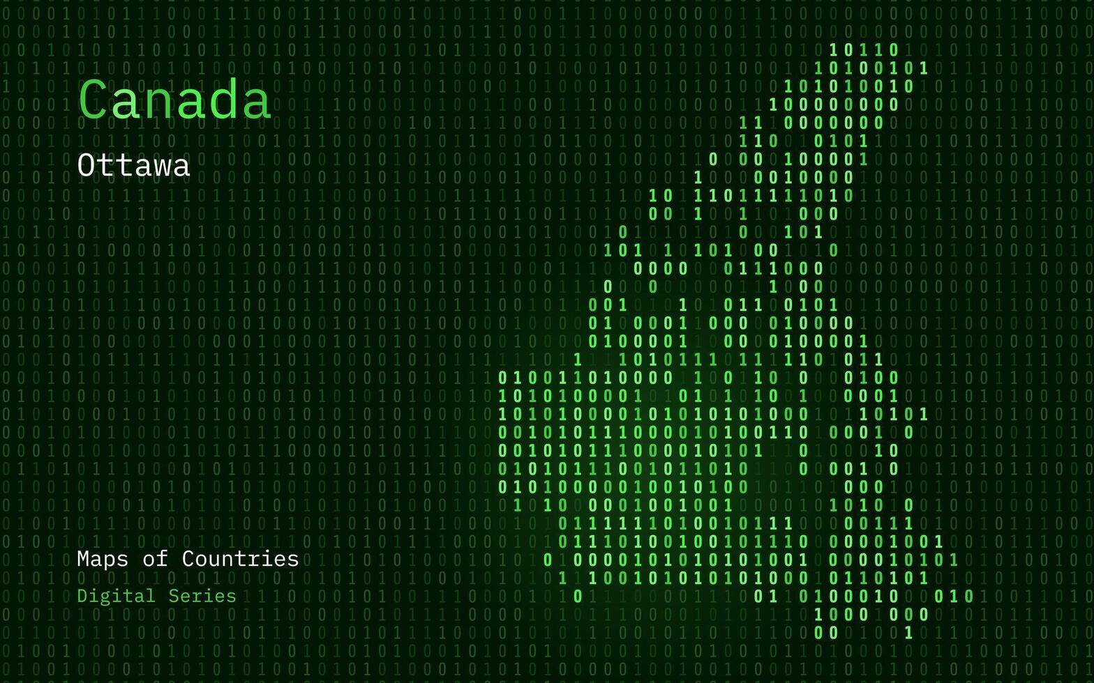 Canadá mapa mostrado en binario código modelo. tsmc. matriz números, cero, uno. mundo países vector mapas digital serie