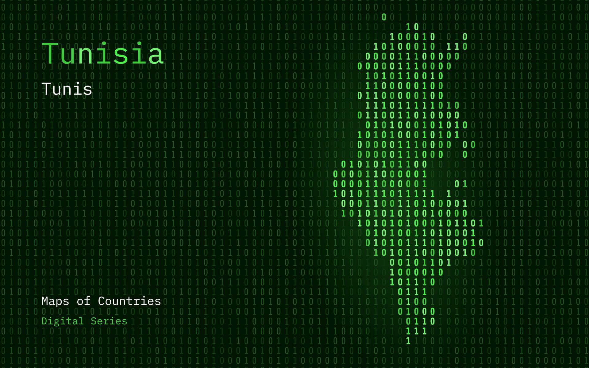 Tunisia Map Shown in Binary Code Pattern. TSMC. Matrix numbers, zero