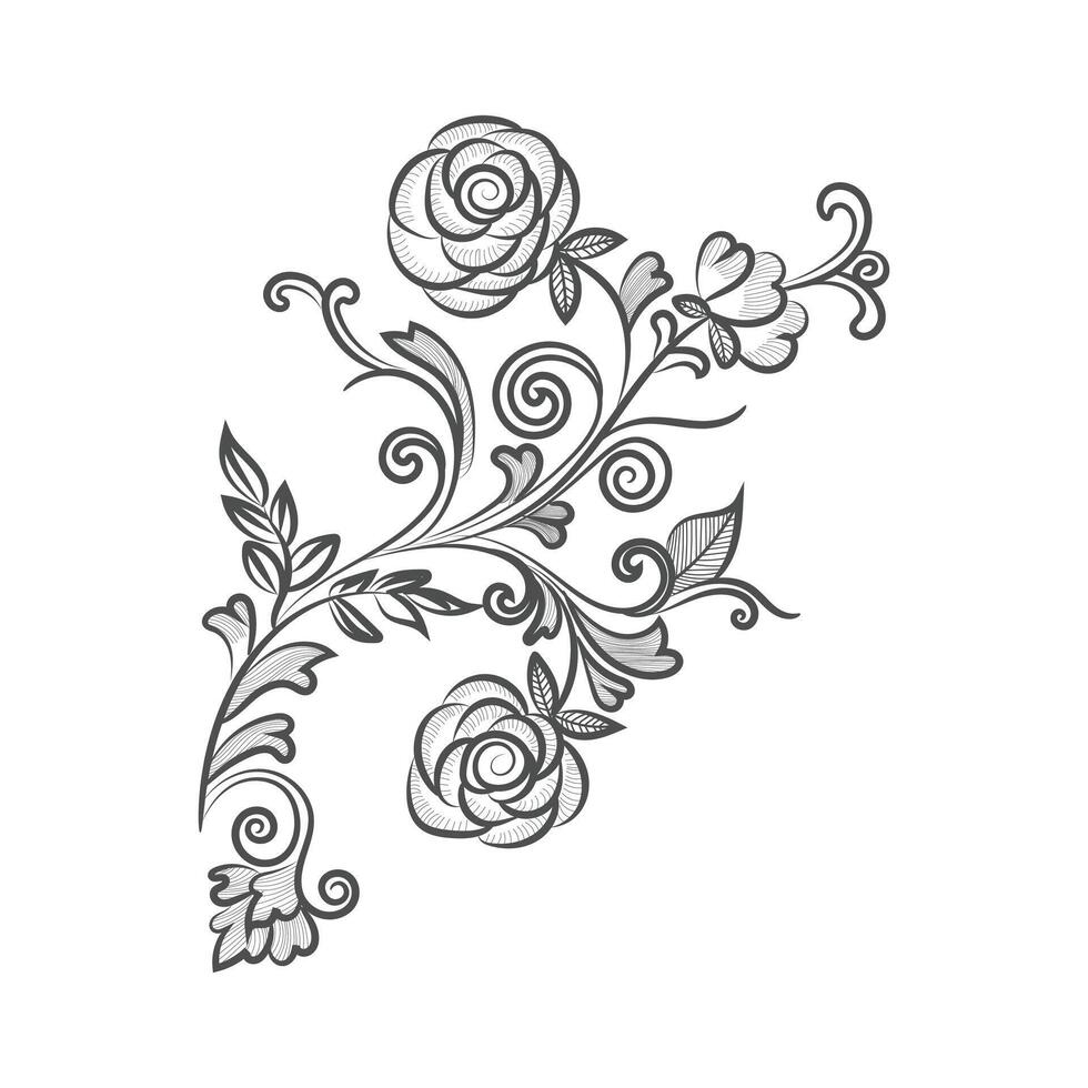 rose illustration of pencil line art with doodle style  coloring book page Free Vector