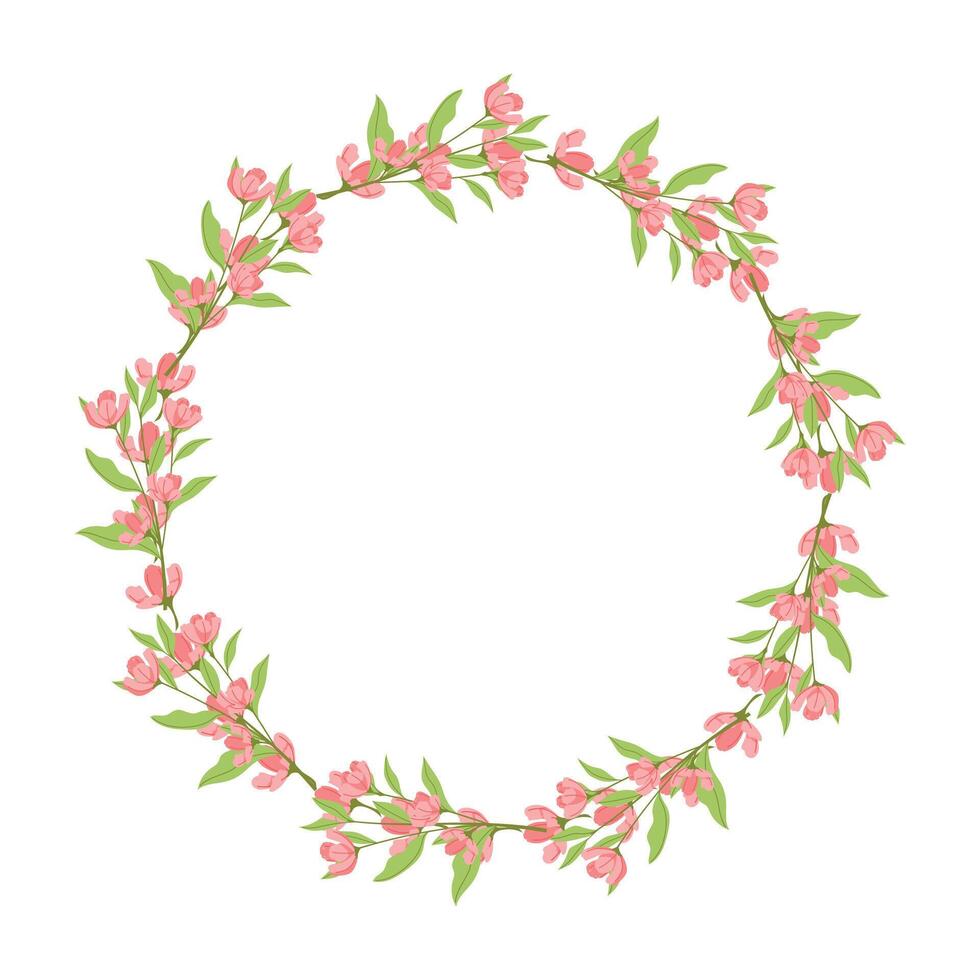 Vector hand drawn floral wreath frame on white background