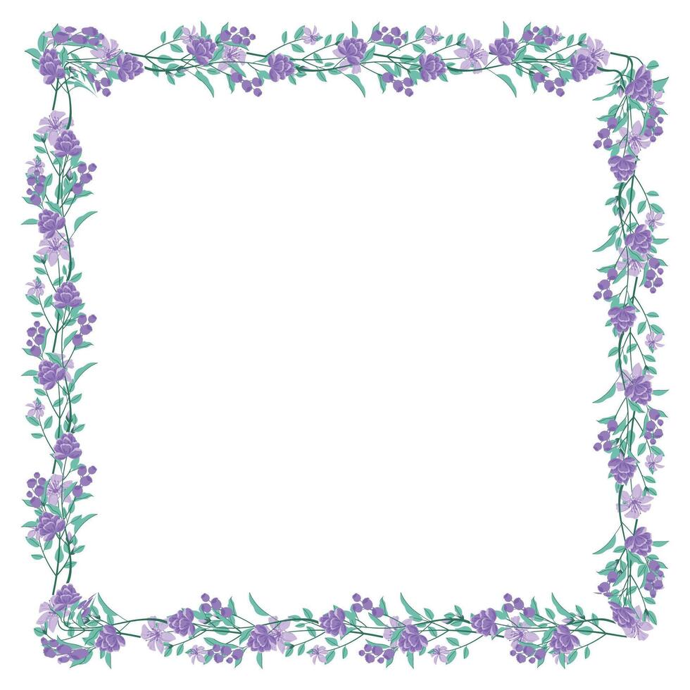 Vector hand drawn floral wreath frame on white background