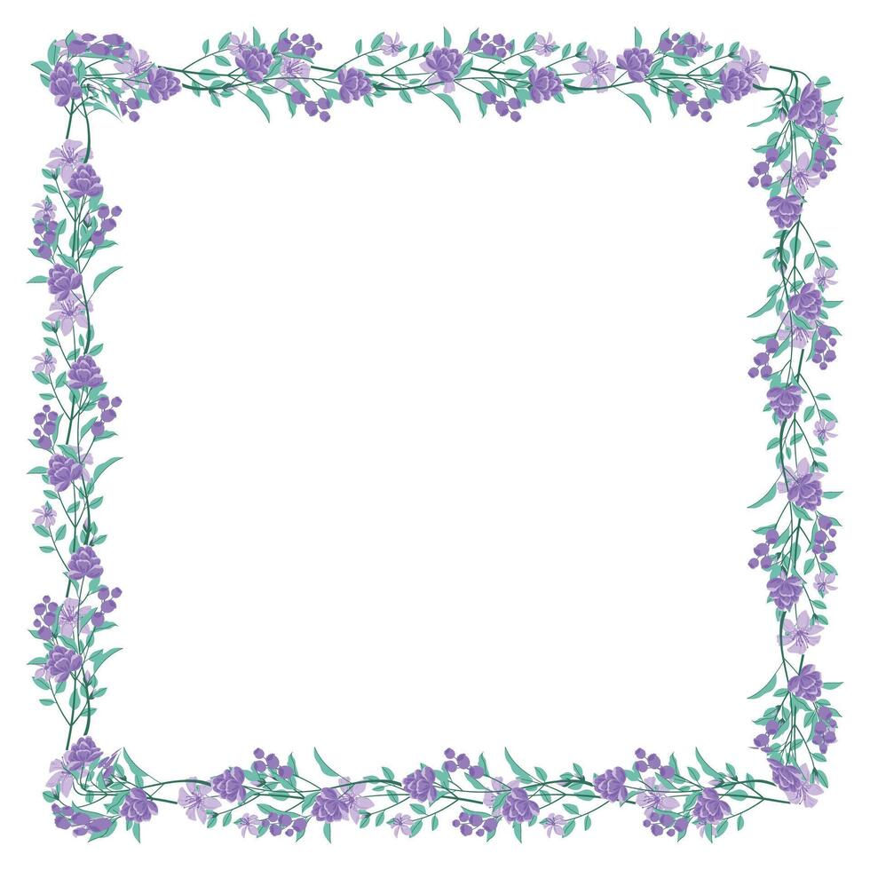 Vector hand drawn floral wreath frame on white background