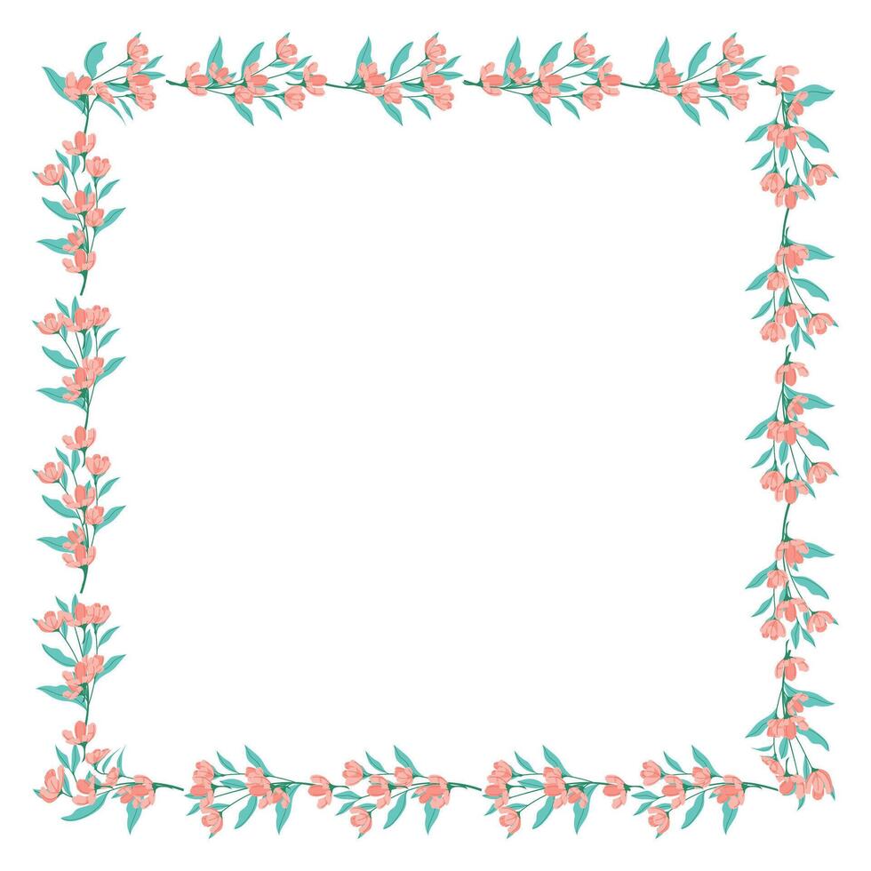 Vector hand drawn floral frame on white background