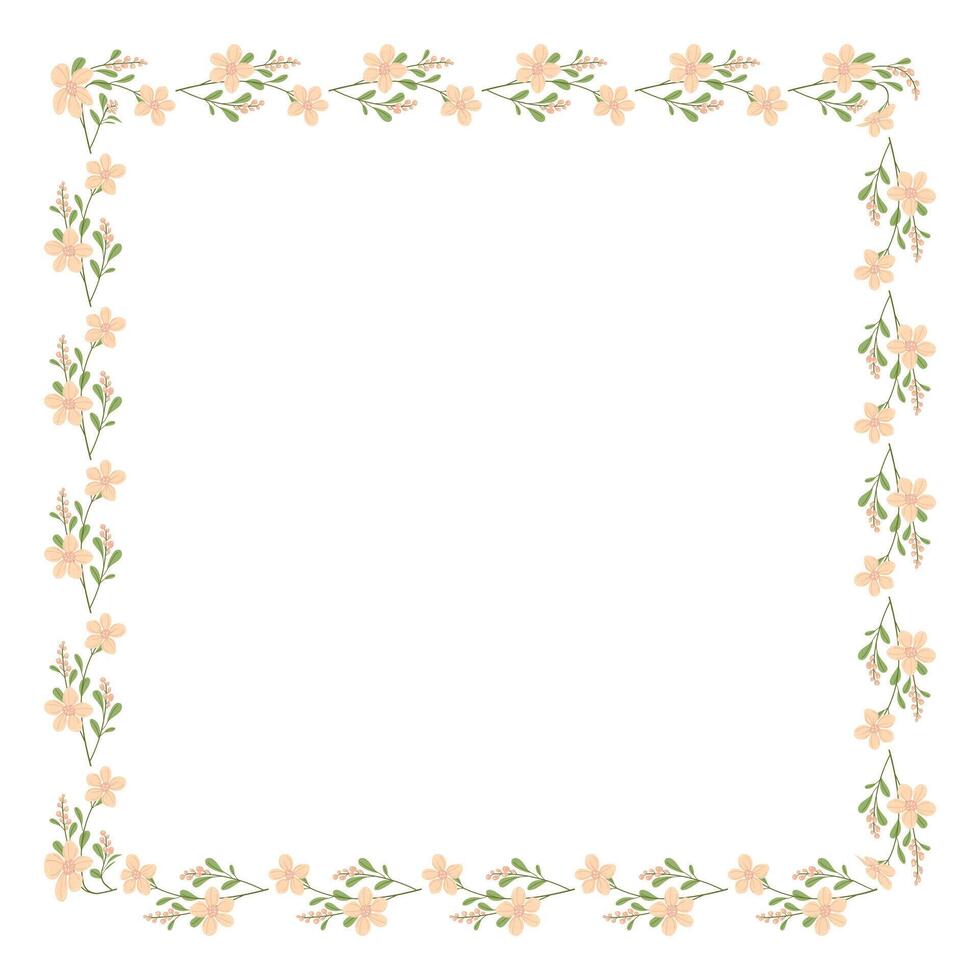 Vector hand drawn floral frame on white background