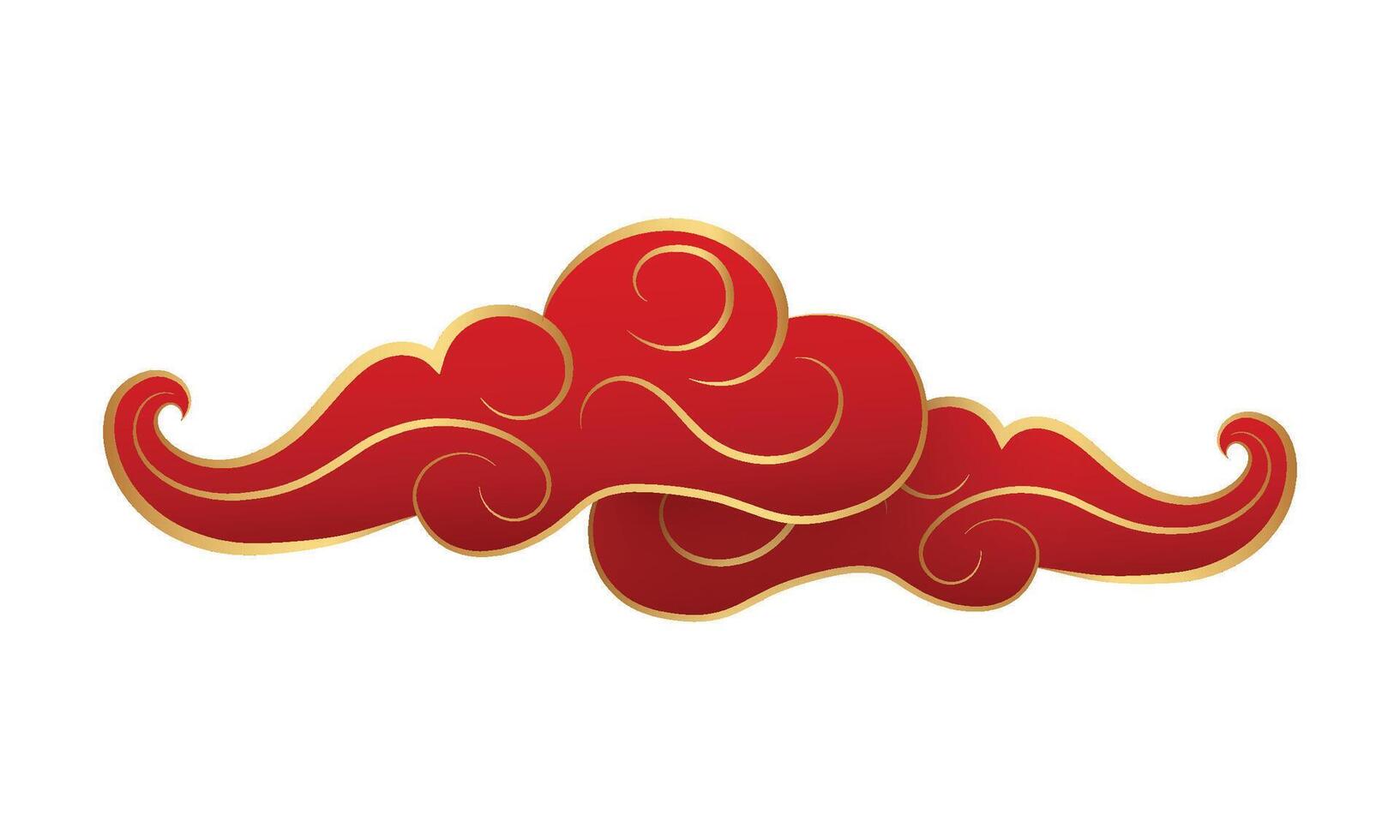 Vector chinese oriental curling clouds traditional decorative curve cloud red and golden