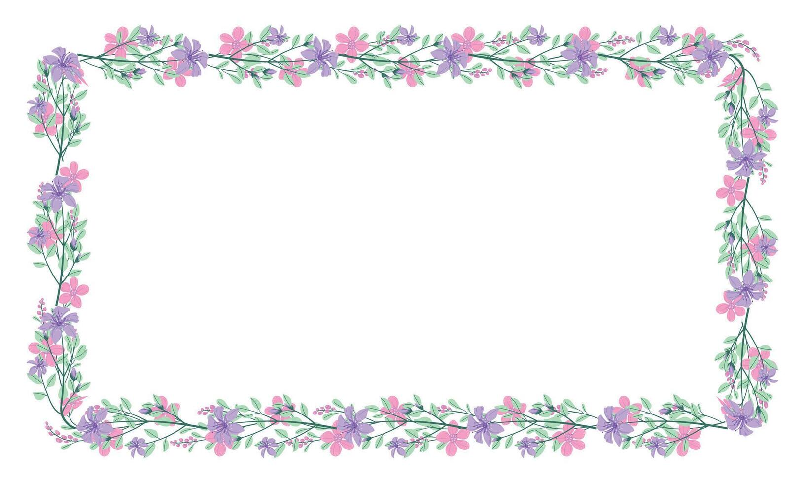 Vector hand drawn floral frame on white background