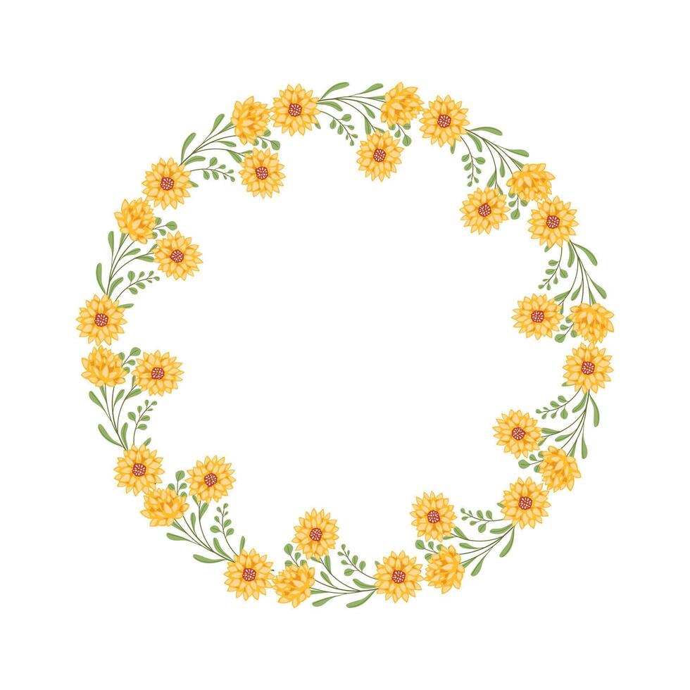 Vector hand drawn floral wreath frame on white background