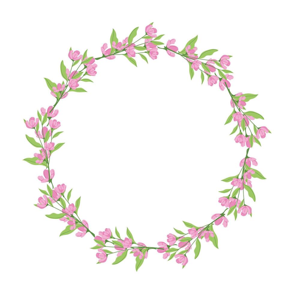 Vector hand drawn floral wreath frame on white background