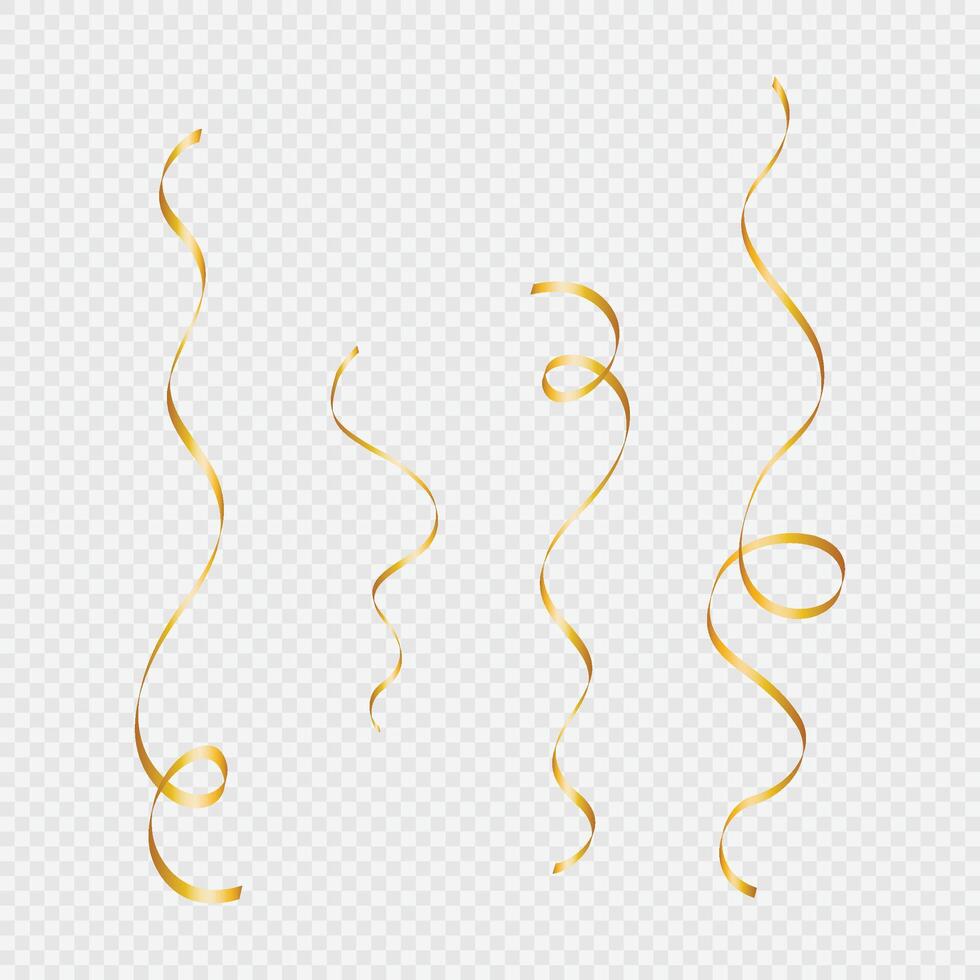 Vector golden curled ribbons serpentine realistic set