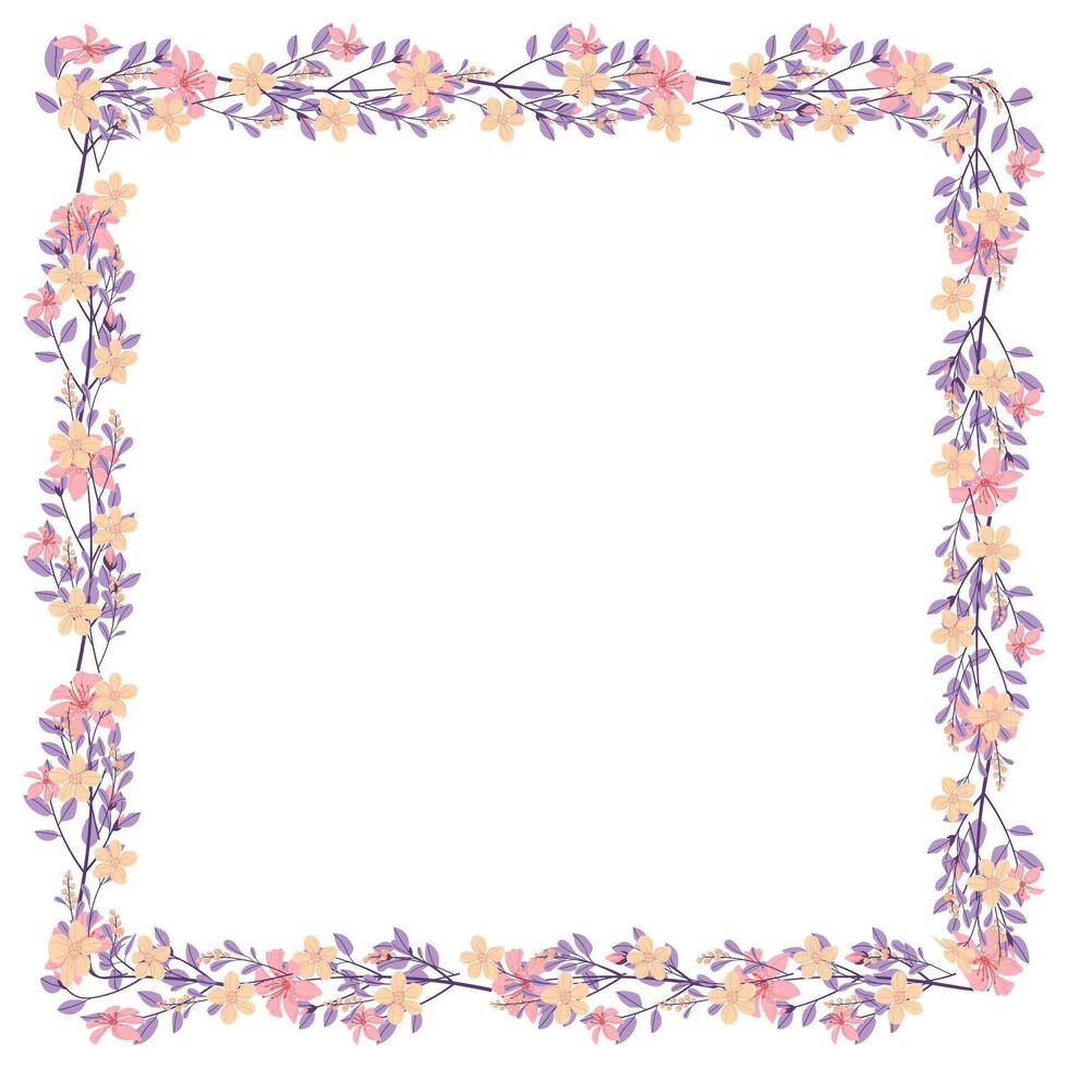 Vector hand drawn floral frame on white background