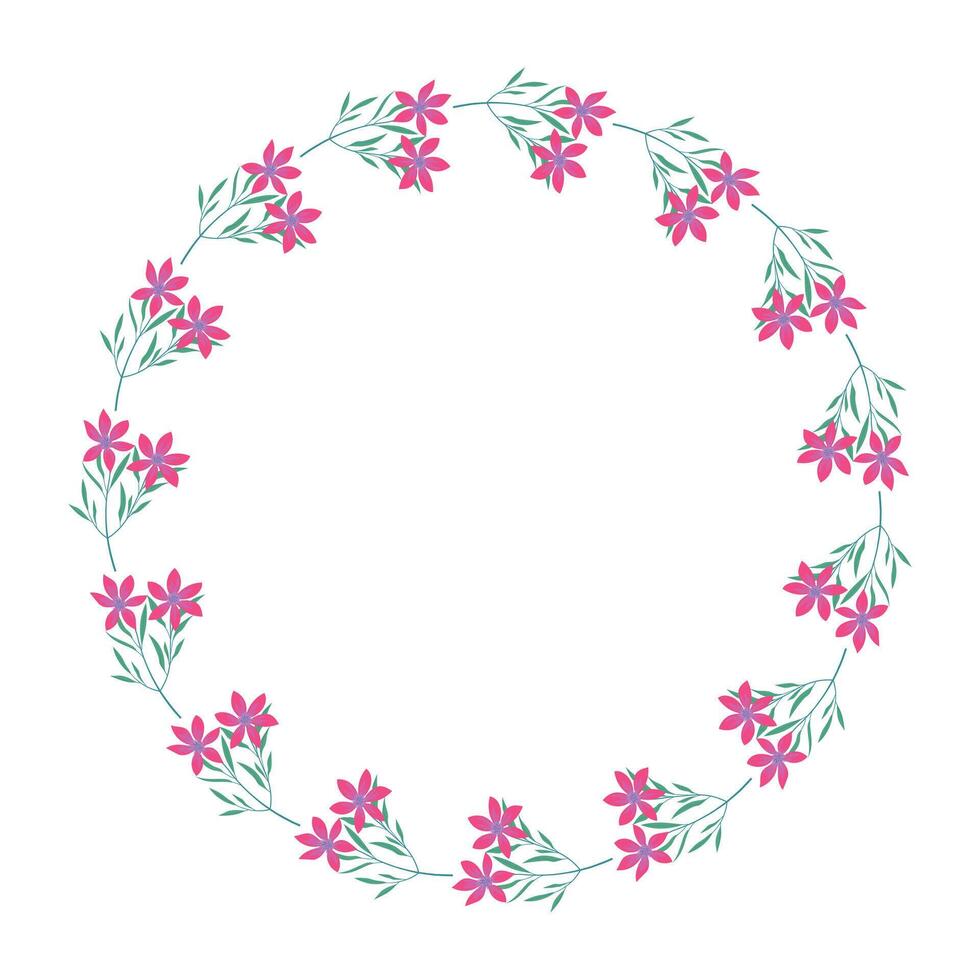 Vector hand drawn floral wreath frame on white background
