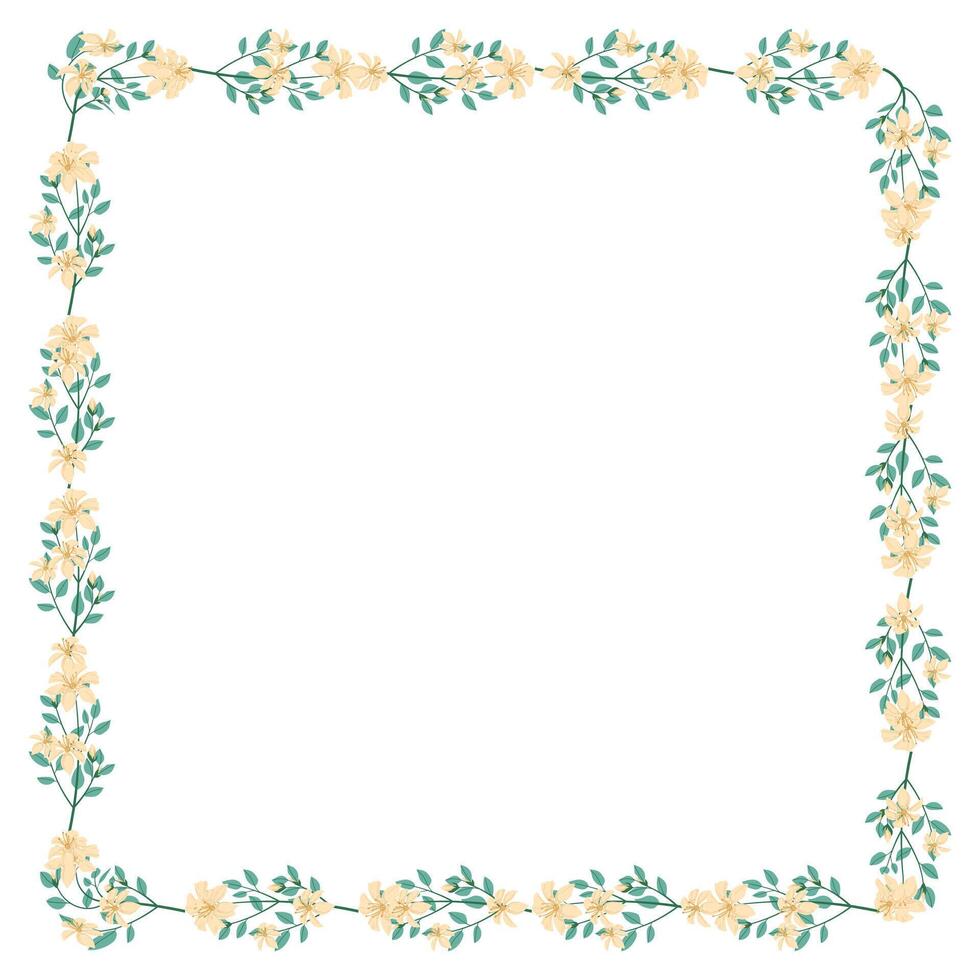 Vector hand drawn floral frame on white background