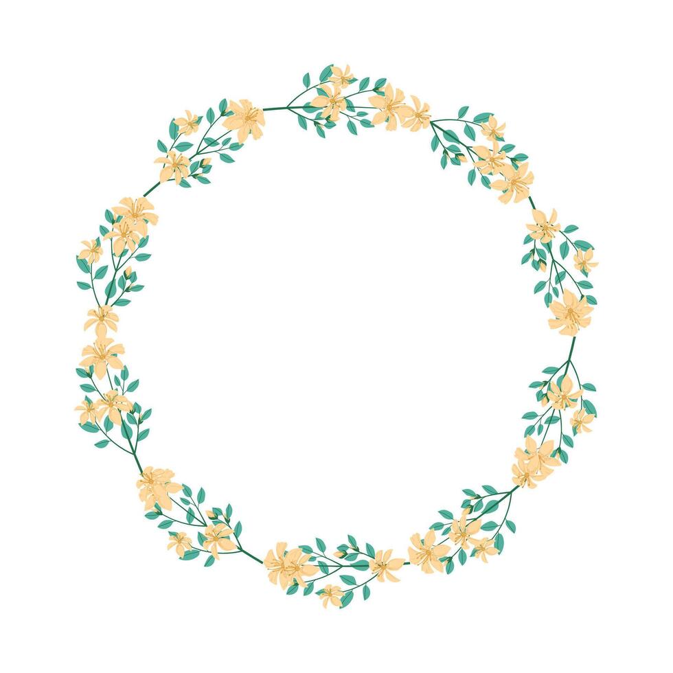 Vector hand drawn floral wreath frame on white background