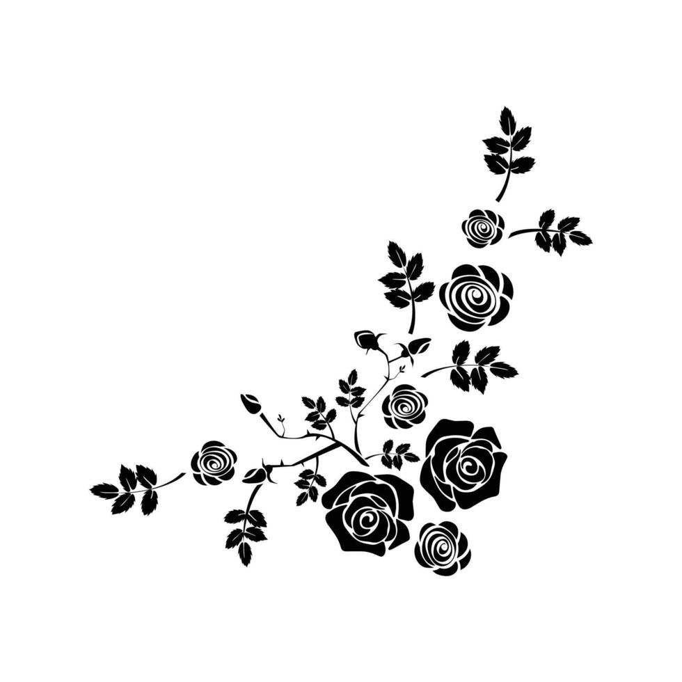Vector silhouette black motif rose flower blooming