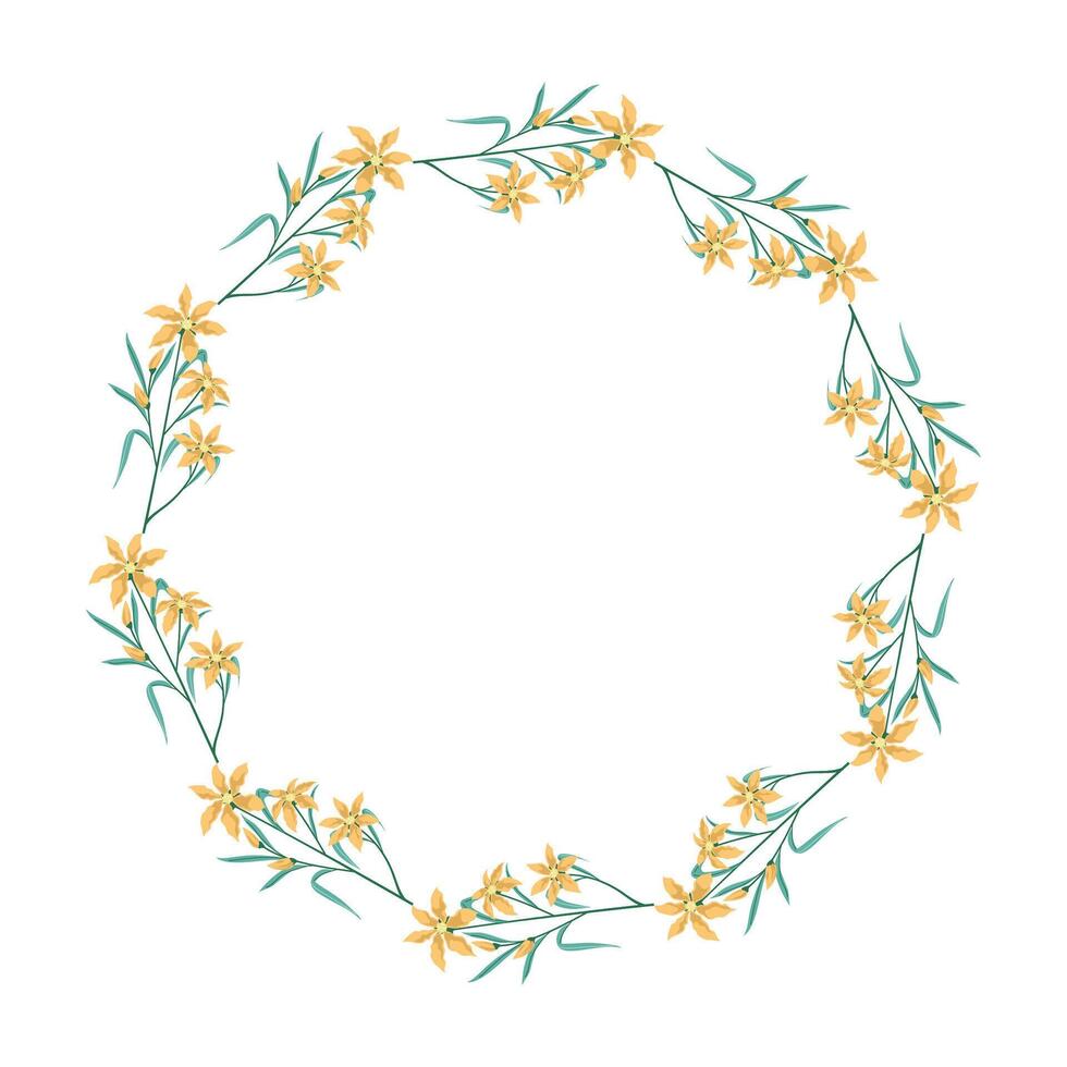 Vector hand drawn floral wreath frame on white background