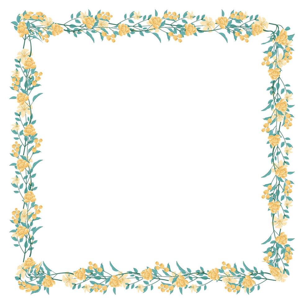 Vector hand drawn floral frame on white background