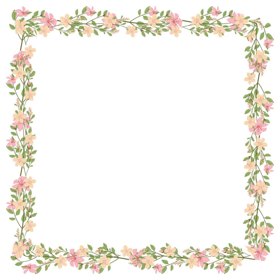 Vector hand drawn floral frame on white background