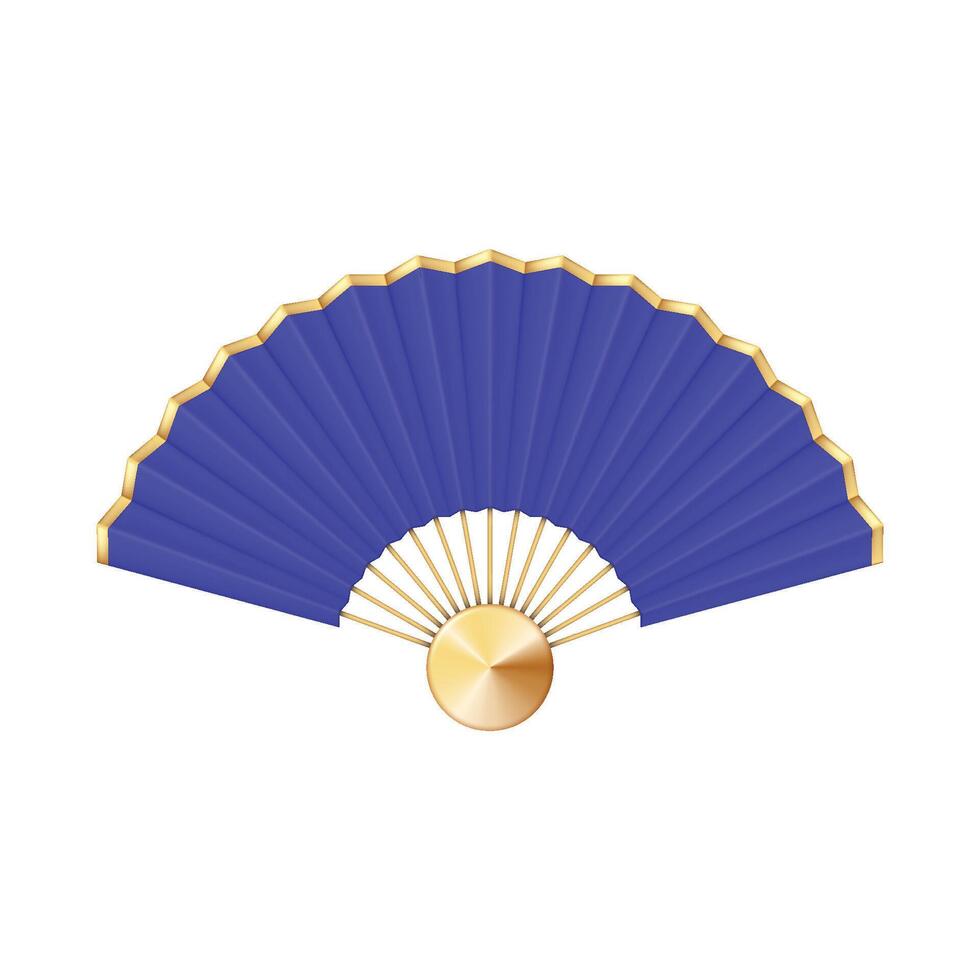 Vector chinese hand fan blue and gold handheld souvenir
