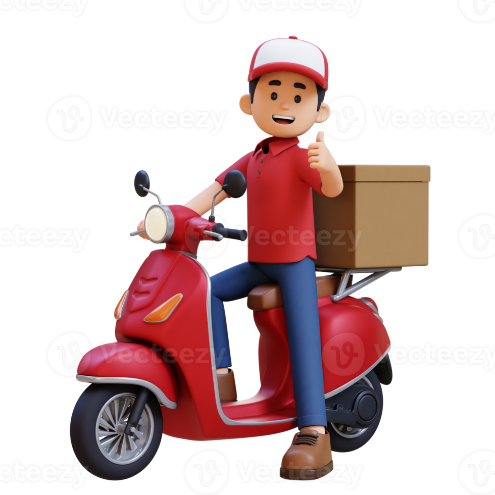 3D Delivery Man Character Deivering Package with a Scooter png