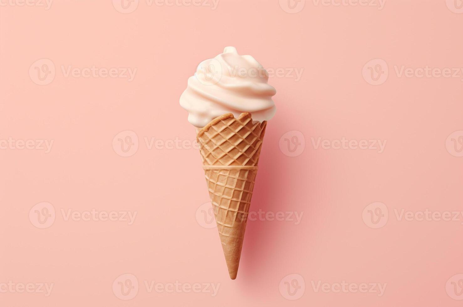 AI generated Minimalistic ice cream in a waffle cone on a pink background photo
