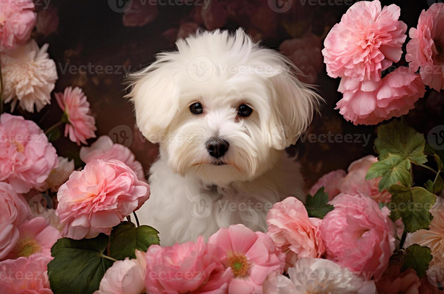 ai generado blanco multipoo en un rosado campo. corgi en rosado colores. barbiecore corgi multipoo foto disparar