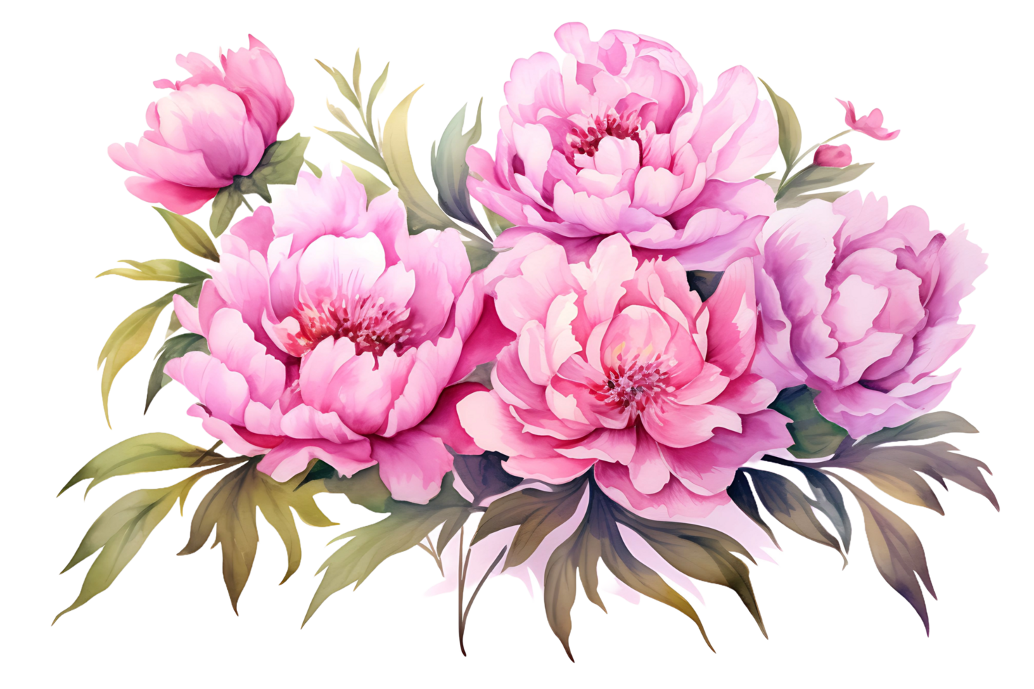 AI generated Pink Peony Watercolor Flowers  Floral Arrangement for Card, Invitation, Decoration png