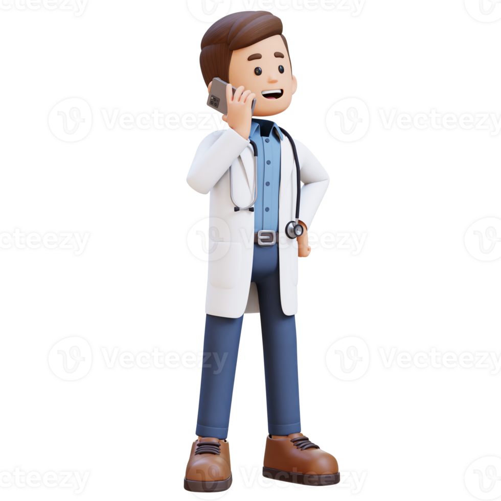 3D Doctor Character Talking on phone call. Suitable for Medical content png